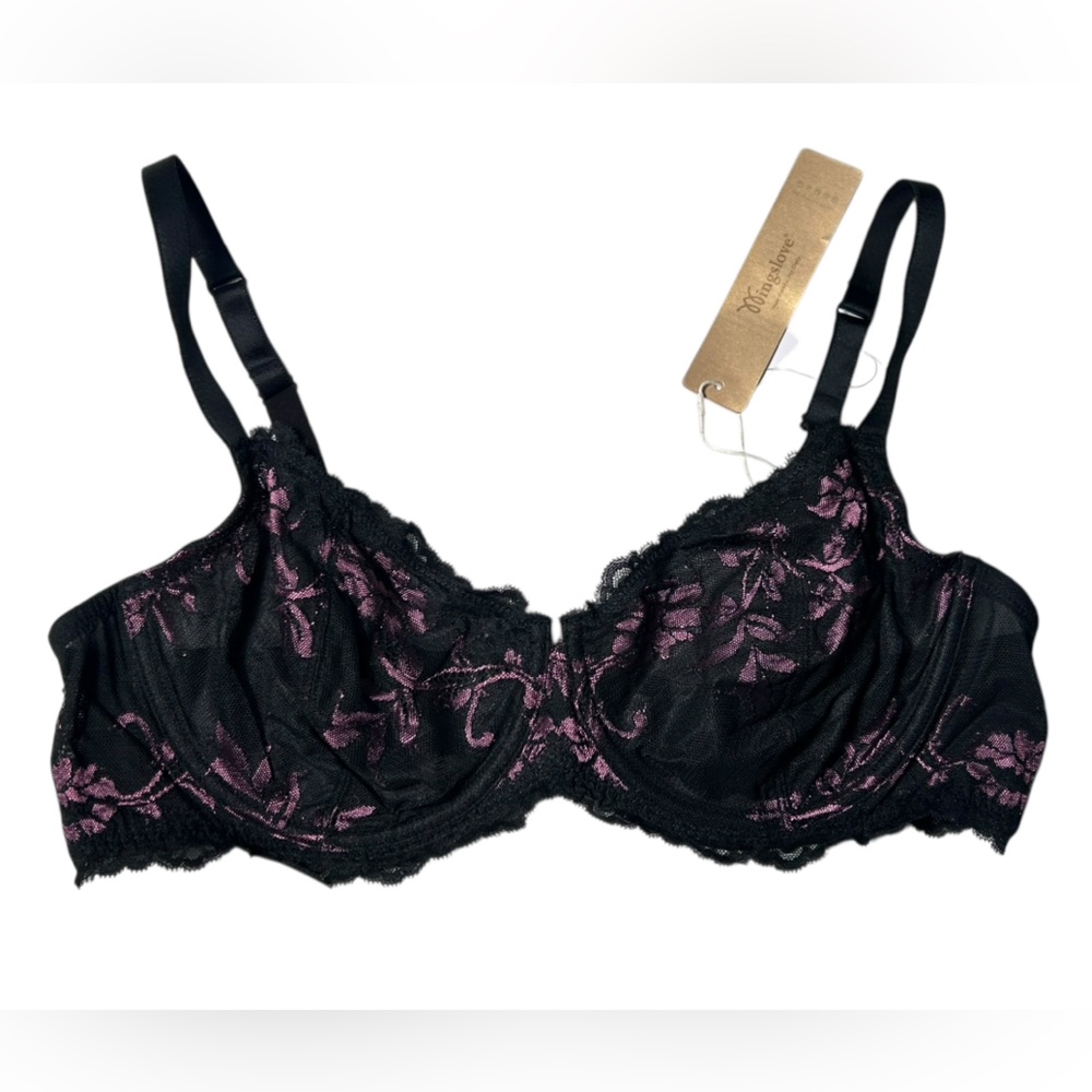 WINGLOVE 42C Eyelash Lace Demi Sexy Sheer Lace Balconette Bra NWT - Picture 2 of 5